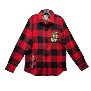 Cornerstore Bodega - Men's Long Sleeve Plaid Shirt - Black/Red - Large